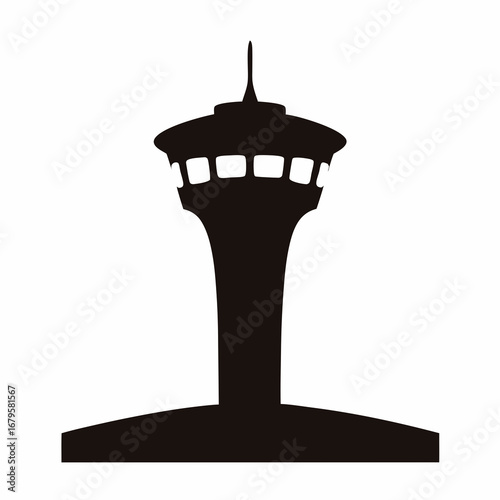 Silhouette of a Modern Tower Structure with Observation Deck and Spire