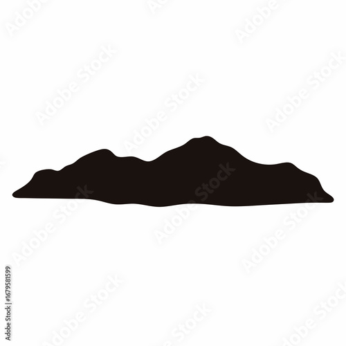 A stark black silhouette of rolling hills or mountains against a white background