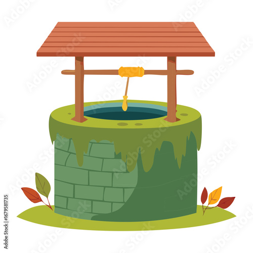 Cozy Water Well with Colorful Autumn Leaves, a Charming and Scenic View of Fall's Rich and Warm Palette