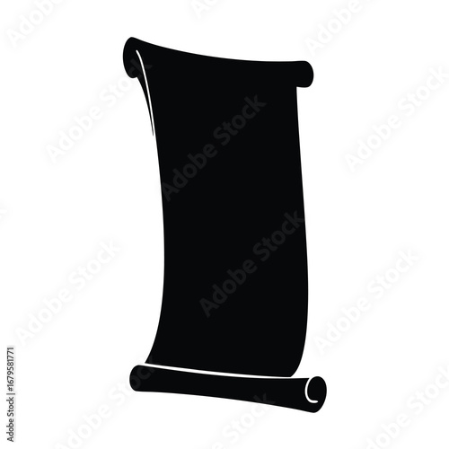 Elegant black silhouette of an antique scroll on a white background.