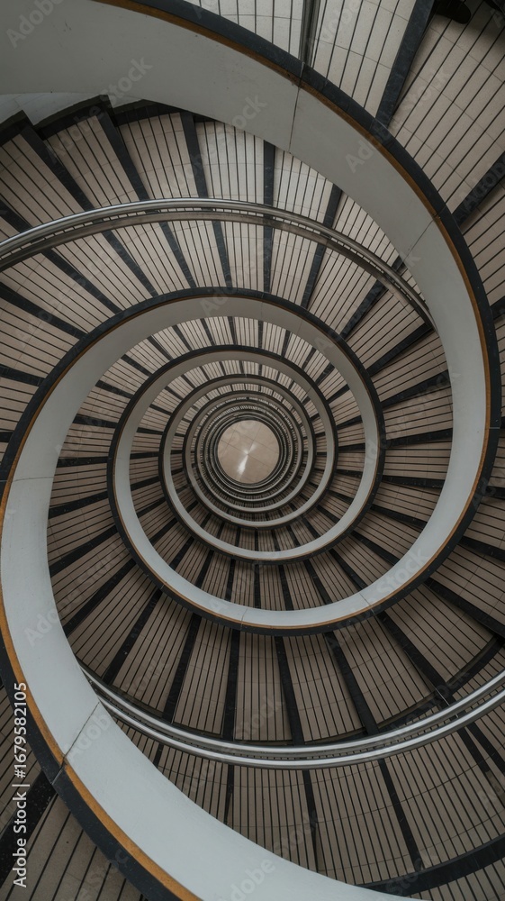 Fototapeta premium Modern Spiral Staircase Architecture Looking Down building