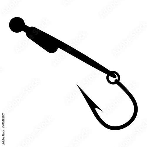 Black and White Illustration of a Jighead Fishing Hook with Barb