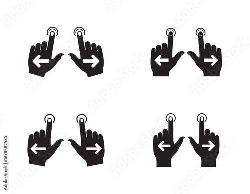 Swipe Gestures for Touchscreen Devices Navigating Interfaces with Fingers Pointing and Arrows Indicating Direction