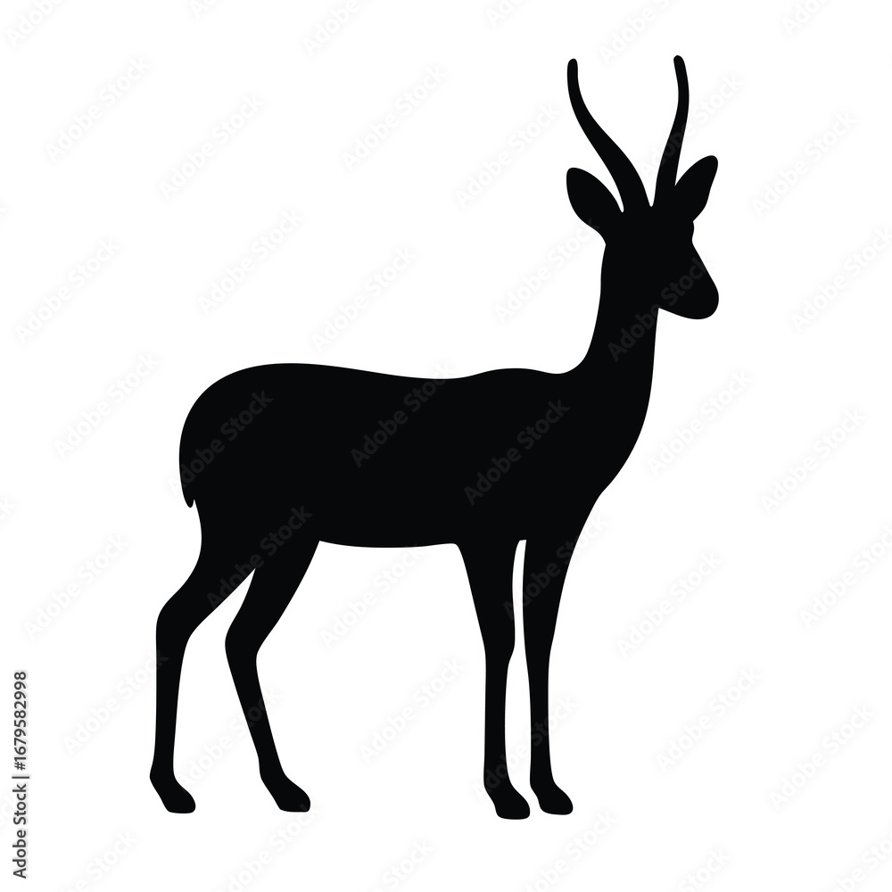 Fototapeta premium Elegant black silhouette of a standing gazelle against a white background