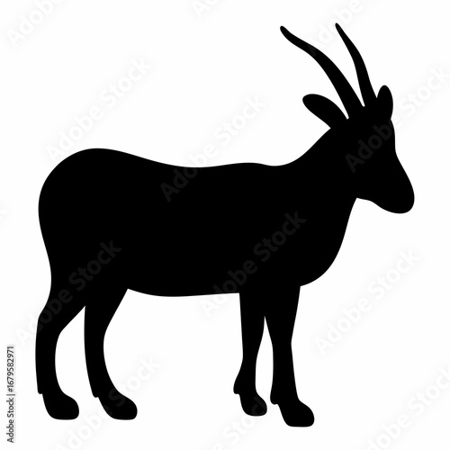 Silhouette of a Majestic Oryx Standing Calmly on a White Background