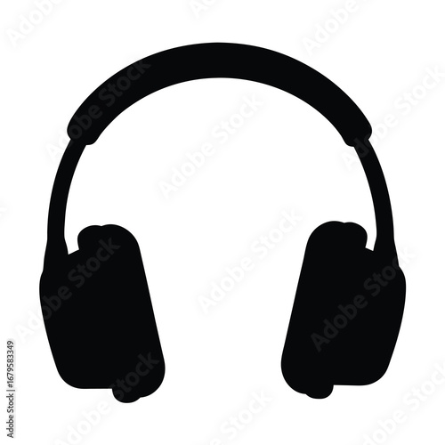Black and white silhouette of headphones for music listening enjoyment