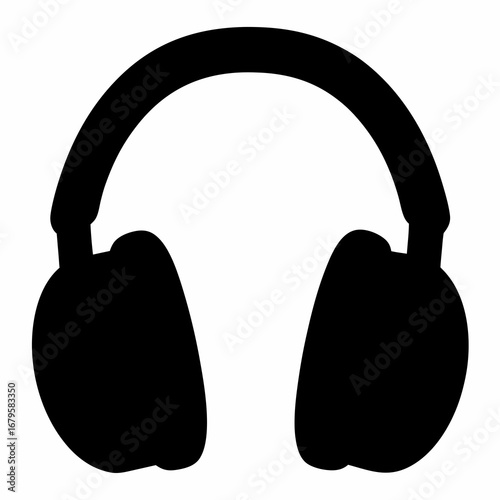 Black and white headphones with circular earcups and overhead band illustration