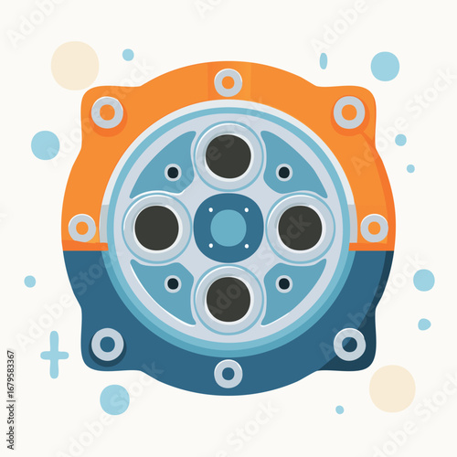 Stylized flat vector illustration of an industrial mechanical part, such as an automotive disc brake or clutch system
