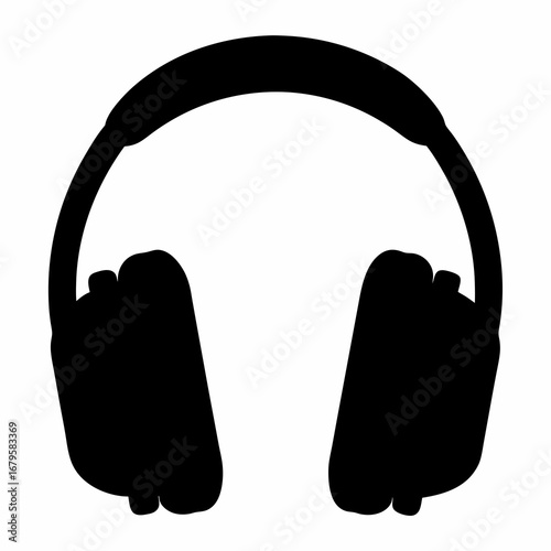Black silhouette of over ear headphones isolated against a white background