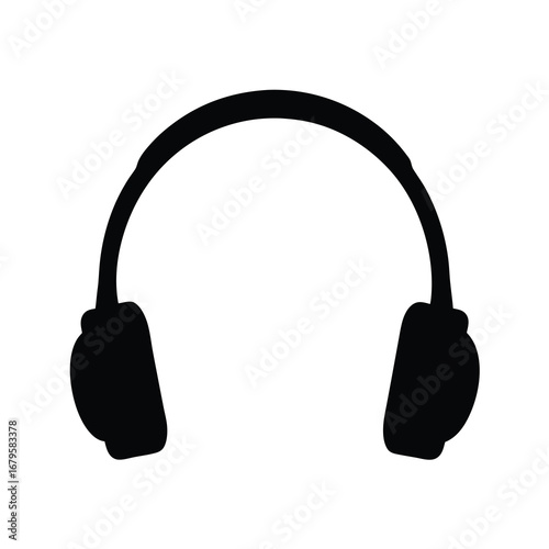 Black silhouette of overear headphones on white background, audio equipment