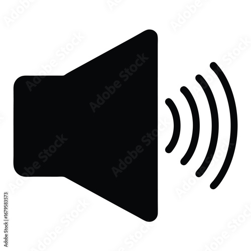 Full volume loudspeaker icon with acoustic waves emanating outwards in black