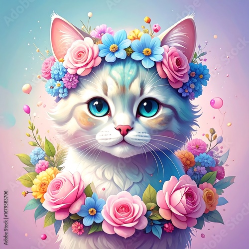 Cute cat wearing flower crown