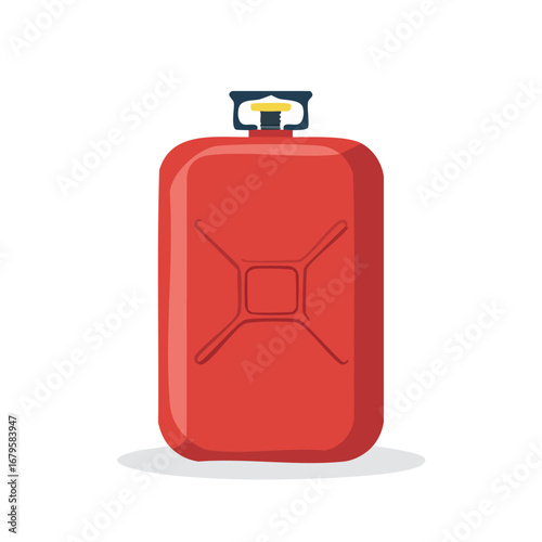 Simple flat vector illustration of a bold red fuel canister, representing concepts of gasoline, emergency supply, and transportation