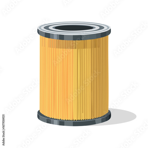 Flat vector illustration of a car engine air filter, an essential automotive mechanical part for clean air intake, depicted in a modern flat design style