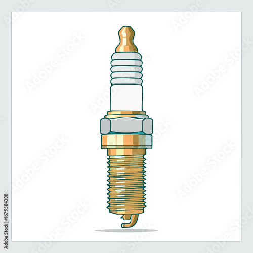 Vector illustration of a single automotive spark plug. Flat design icon of an engine ignition component for car maintenance and repair services