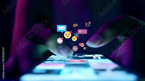 Wallpaper Mural Close-up view of hands interacting with a smartphone, displaying social media activity.  Torontodigital.ca