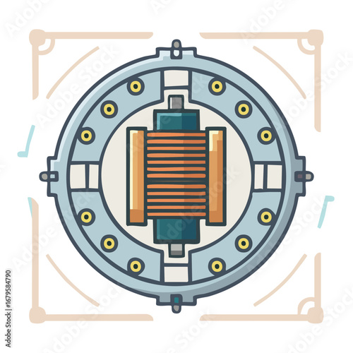 Stylized vector graphic of a dynamo or alternator part, showing the stator and winding for energy conversion