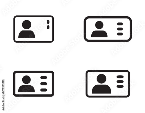 Identification Card Icons Portray Personal Identity and Verification for Security Purposes in Simple Black and White Representations
