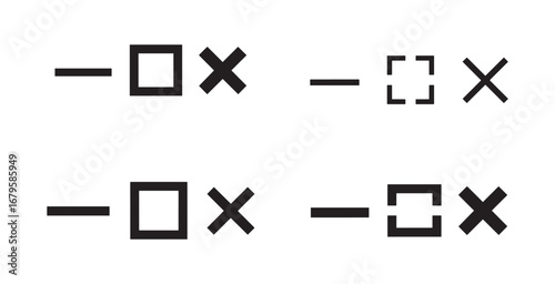 Geometric Icons Presenting a Simple Design Featuring a Line, Square, and Cross in Various Arrangements Illustrating Basic Shapes