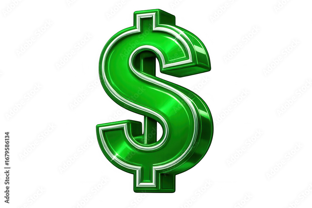 Obraz premium Metallic green dollar sign representing financial growth, wealth accumulation against transparent backdrop