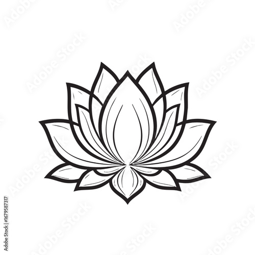 Minimalist Vector Lotus Flower Illustration in Black and White with Symmetrical Organic Petals