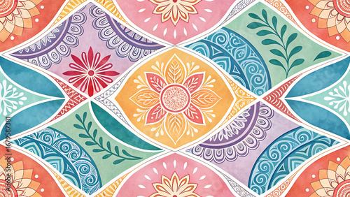 Seamless colorful watercolor floral pattern design for textile and surface pattern design background art