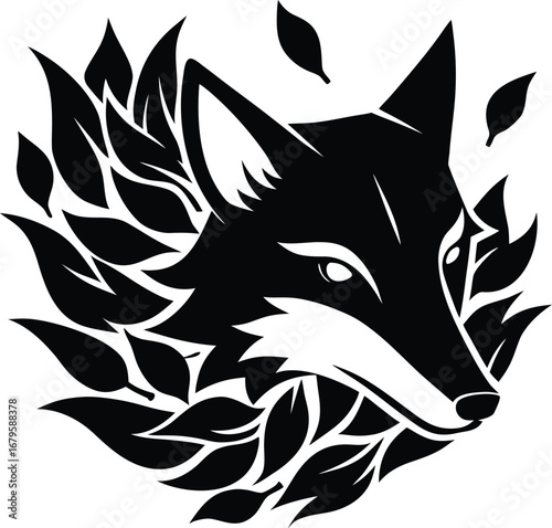 a fox head logo made of autumn leaves caught in a .eps