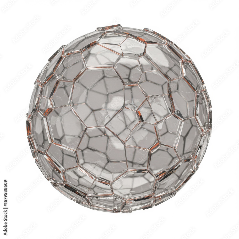 Fototapeta premium Abstract Glassy Sphere with Intricate Geometric Pattern on White Background