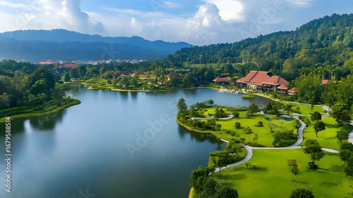 Perdana Botanical Gardens with lush greenery and lake 