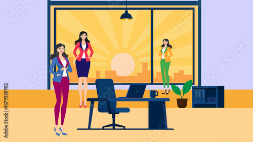 interior of a business office room with three business women.
