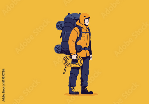 Mountaineer Ready for Adventure: Illustration of a Focused Hiker.