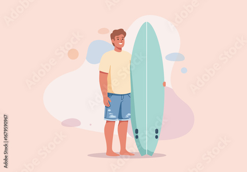 Surfer with Surfboard Ready for Beach Adventure Illustration.