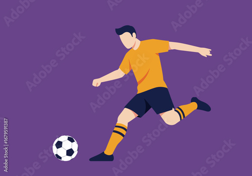 Soccer Player Kicking Ball with Focused Action.