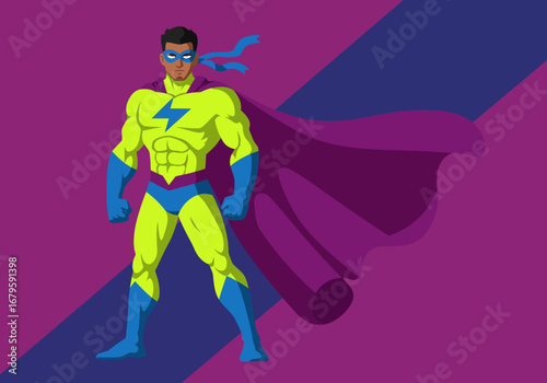 Superhero Ready for Action with Lightning Bolt Emblem.