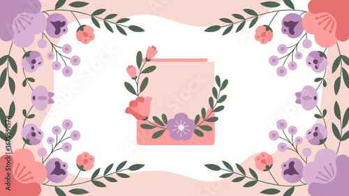 Elegant Indian wedding invitation vector background with blooming floral frame design, perfect for a romantic couple's special day celebration, ideal for a heartfelt announcement