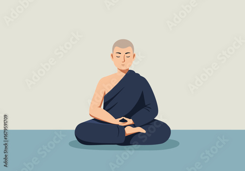 Meditating Buddhist Monk: Serene Spiritual Practice Illustration.
