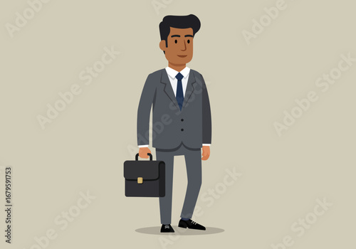 Businessman in Suit Holding Briefcase Illustration.