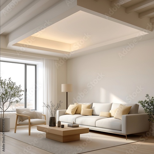 closeup Photo shot ceiling prominent low angle A scene living room positioned centrally in the composition minimalist style clean lines uncluttered space simp