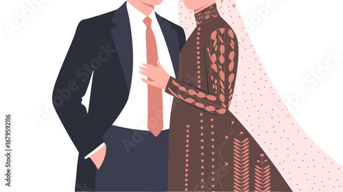 Exquisite Indian wedding couple vector art, beautifully depicting a traditional ceremony with cultural elegance and festive details for design projects
