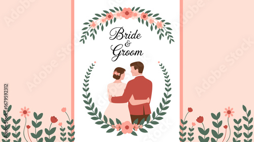 Beautiful romantic Indian wedding couple vector art, perfect for invitations and celebrating love, capturing an elegant matrimonial ceremony