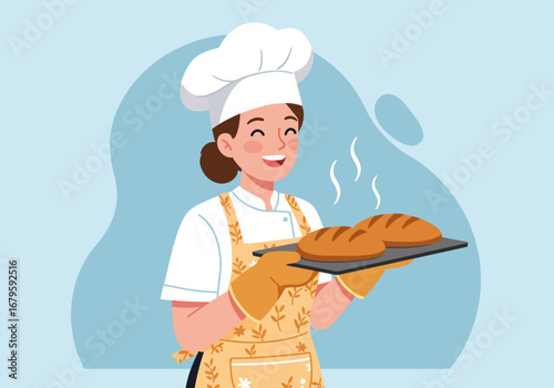 Baker Presenting Freshly Baked Bread with a Smile.
