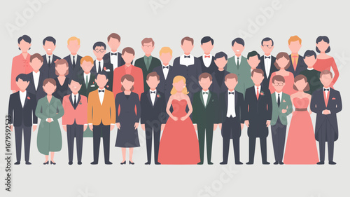 A vibrant vector art piece depicting a joyous Indian wedding, with the happy couple surrounded by a diverse group of elegantly attired guests celebrating togetherness