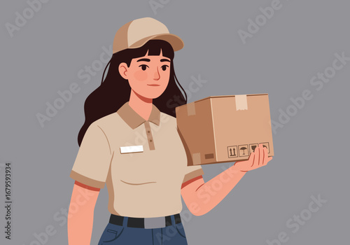 Delivery Woman Holding Package: Professional Courier Service.