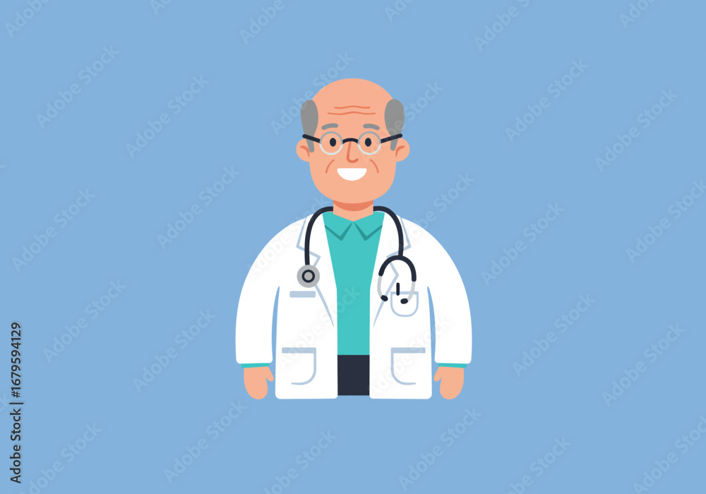 Fototapeta premium Elderly Doctor with Stethoscope Illustration.