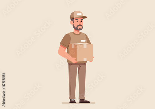 Delivery Man Holding Package Cartoon Illustration.