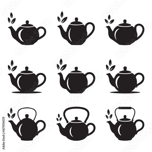 Set of Teapot Silhouette, Tea Icons. Vector black silhouette. with white background