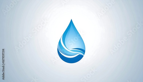 A stylized blue water drop graphic