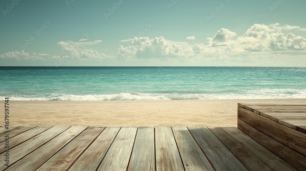 Fototapeta premium Serene Beachfront with Calm Ocean Waves