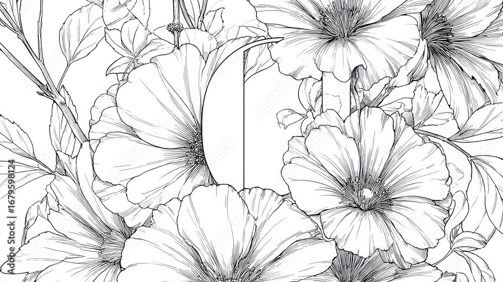 custom made wallpaper toronto digitalFloral line art illustration