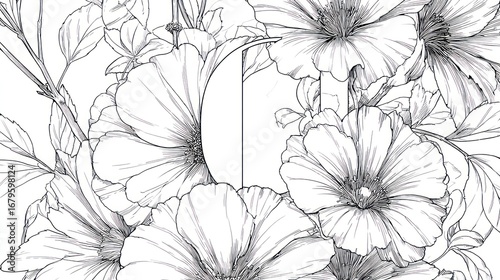 Wallpaper Mural Floral line art illustration Torontodigital.ca